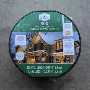 500 Count Holiday Time Warm White Icicle Dome LED Christmas Lights White 52.3 FT